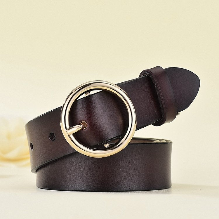 Leather Belt for Women - Round Buckle