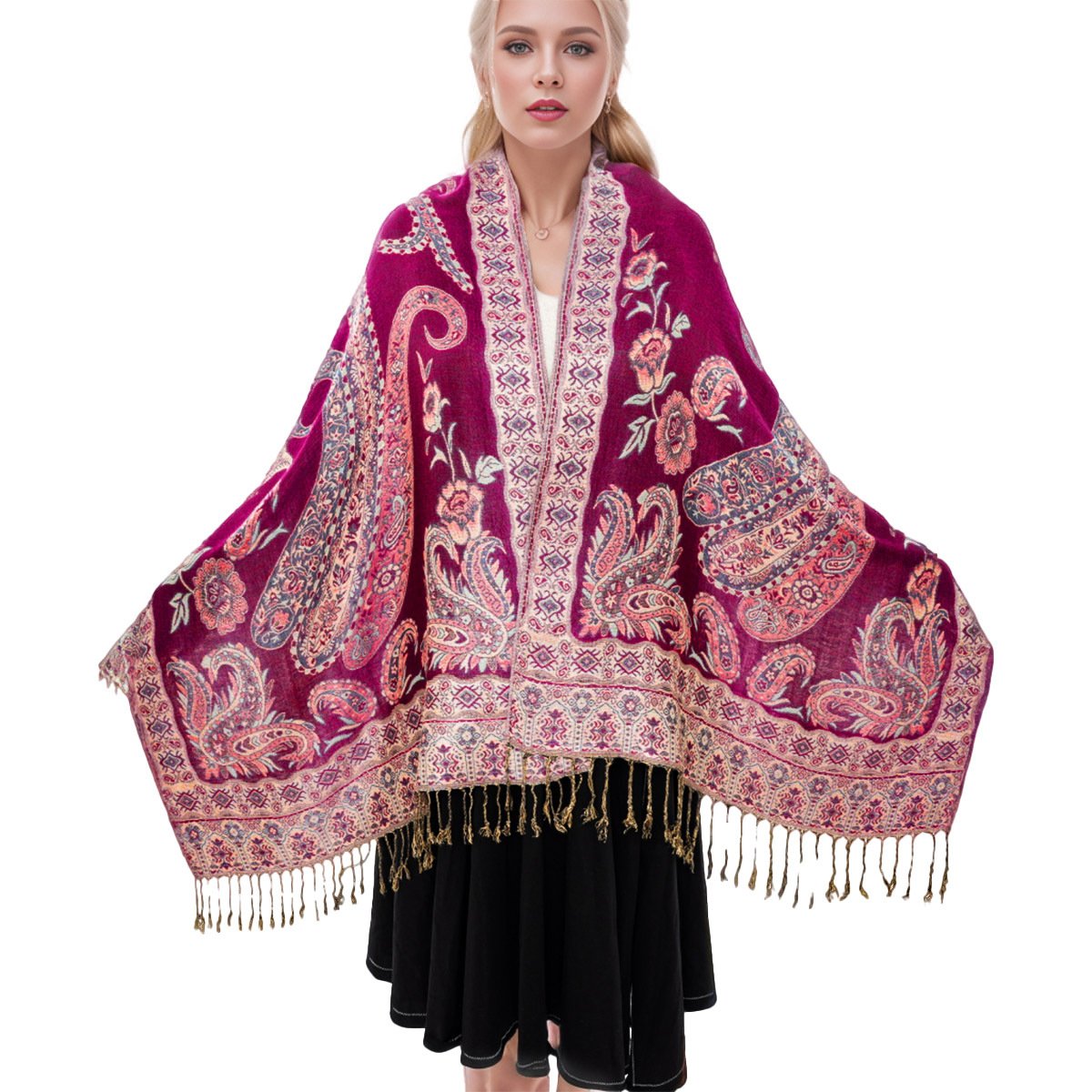 Retro Jacquard Scarf - Wine Red, Green, & More