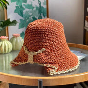 Handmade Sun Hat with Bow Crochet Details