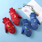 Kids' Cartoon Dinosaur Ski Gloves - Fleece-Lined Warm