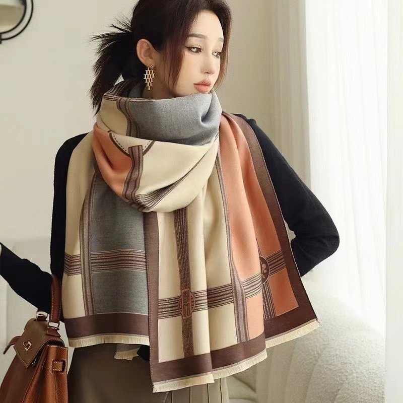 Contrast Color Cashmere Scarf for Women