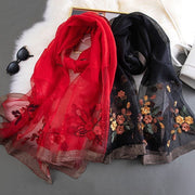 Long Embroidered Begonia Scarf