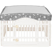 36 Inch Dog Playpen Mesh Top Cover With 4-panel Design & Arch Door - Durable Mesh Pet Tent For Indoor/outdoor Use, Spacious Ventilated Canopy With Paw Print Pattern - Fits 36 Square Playpens (playpen