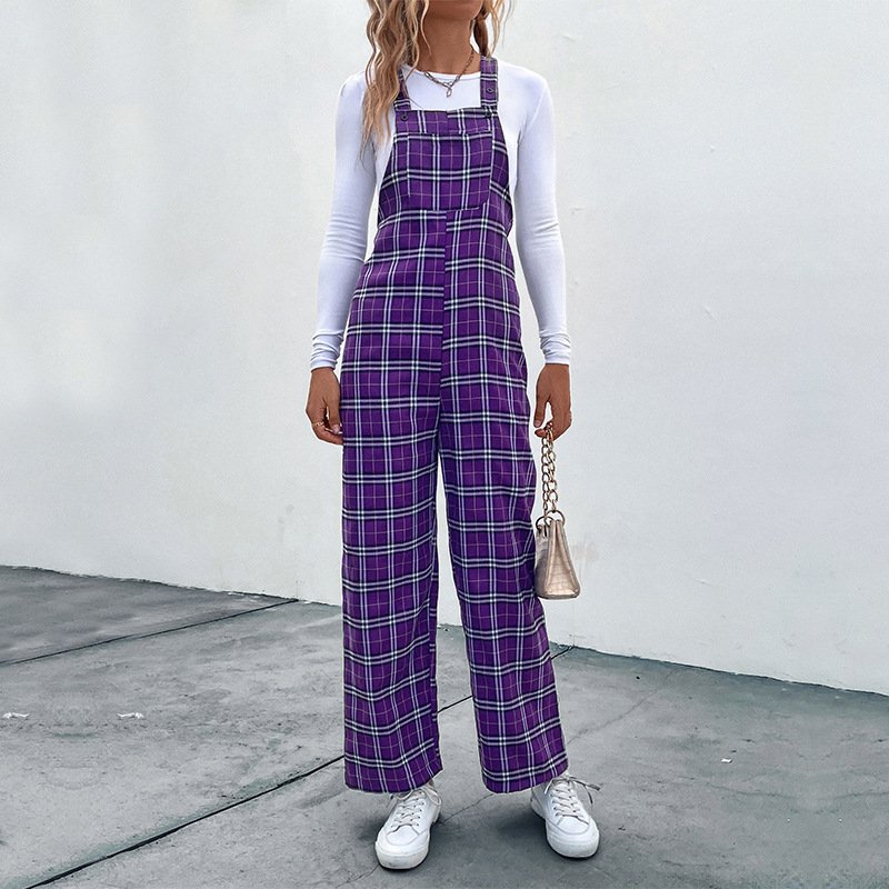 Plaid Spaghetti Strap Jumpsuit for Women