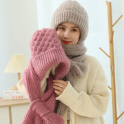 Double Layer Warm Wool Knitted Scarf and Hat Set