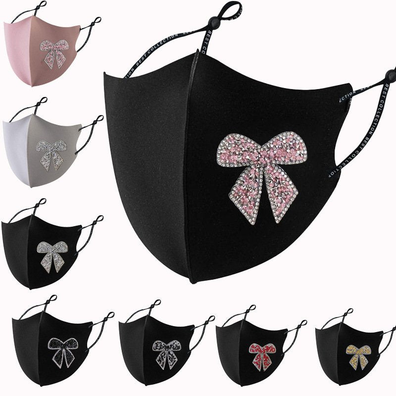 Shiny Diamond Face Mask, Dustproof Ear-Mounted Knit Mask