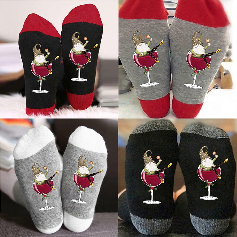 Casual Colorblock Wine Glass Socks for Women