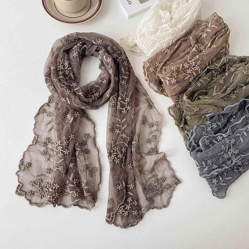 Floral Lace Silk Scarf for Women
