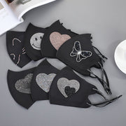 Fashion Dustproof Face Mask with Rhinestone Smiley Butterfly Pattern