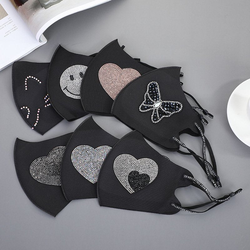 Fashion Dustproof Face Mask with Rhinestone Smiley Butterfly Pattern