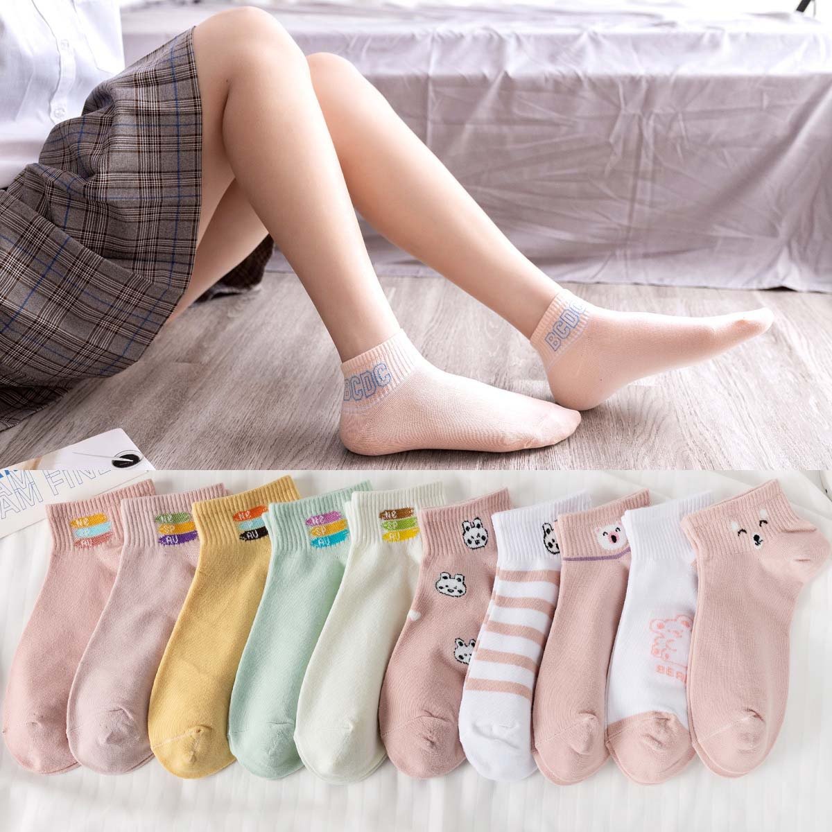 Candy Color Women's Low-Cut Socks Invisible & Breathable Cotton Socks