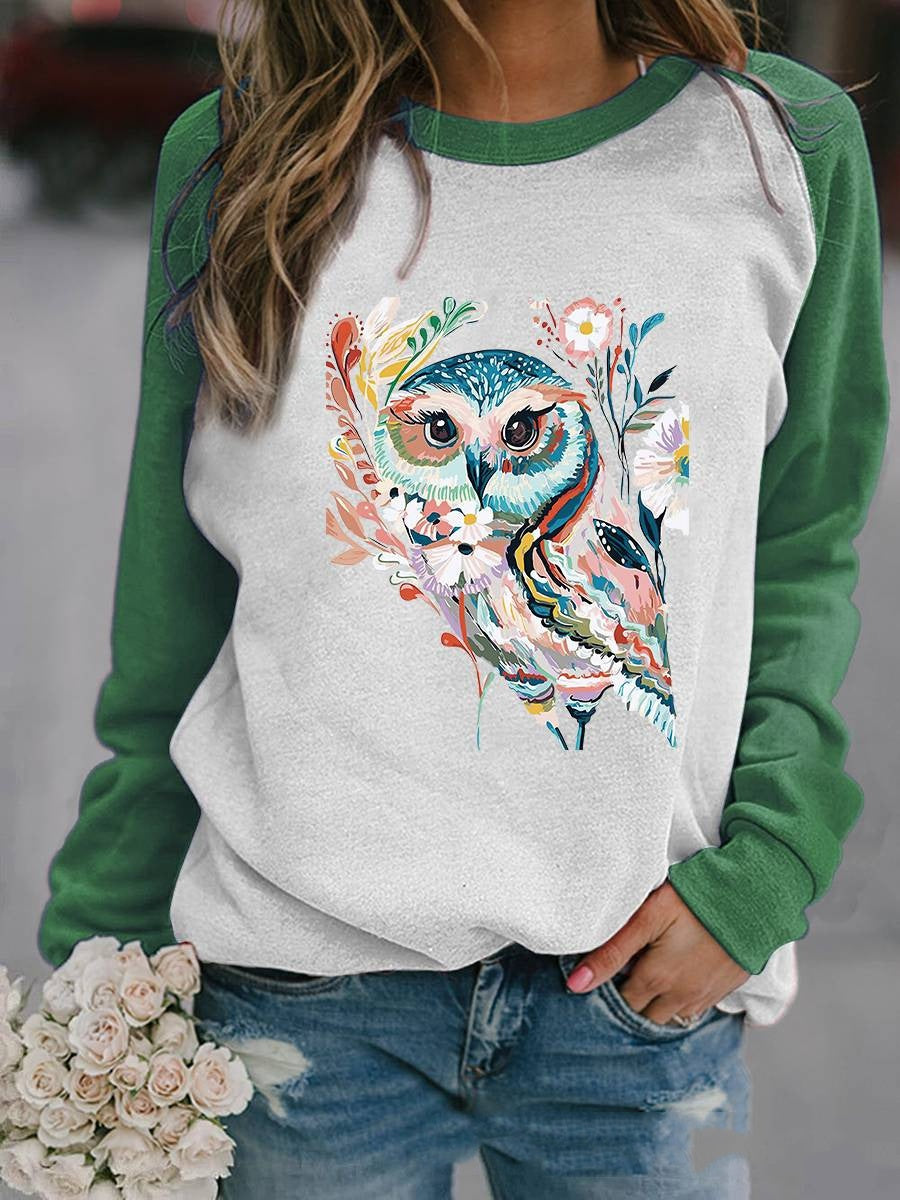 Cute Animal Print Raglan Long-Sleeve Sweatshirt