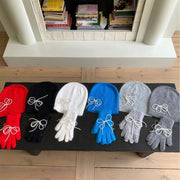 Women's Rabbit Fur Gloves with Pearl Pendants & Bow Details