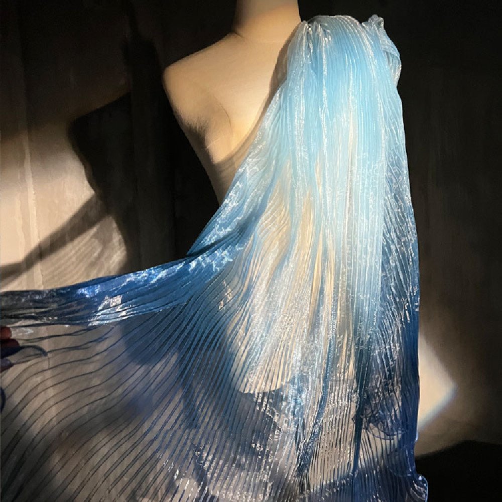 Gradient Organza Pleated Gown Fabric for Clothing Designers