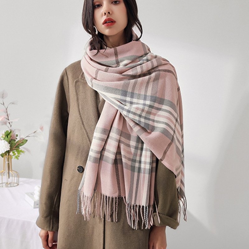 Winter Plaid Cashmere Scarf for Women