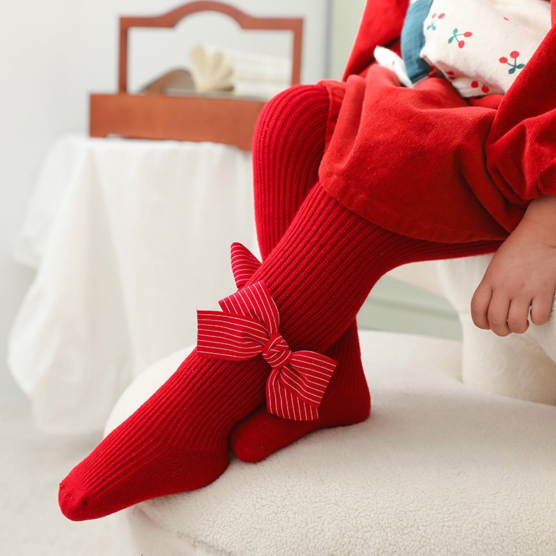 Baby Red Christmas Tights with Bowknot