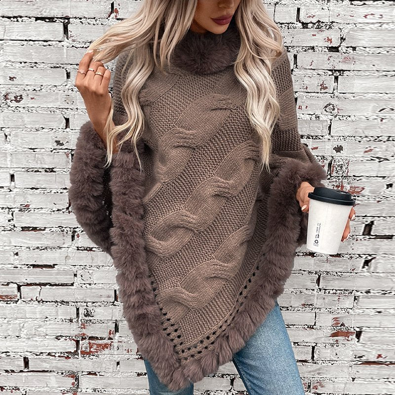 Warm Cable-knit Sweater Cloak for Women
