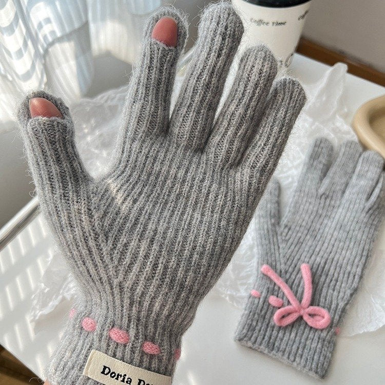 Warm Finger Gloves for Women, Insulated Knitted Gloves for Cold Winter