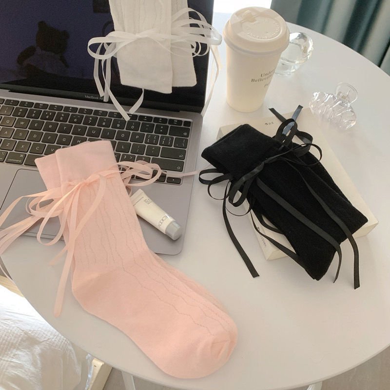 Thin Mid-Calf Bow Socks for Women