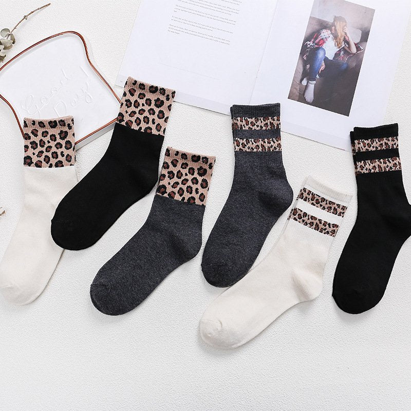 Leopard Print Mid-Calf Socks for Women