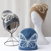 Warm Butterfly Jacquard Woolen Cap for Women