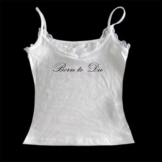Lace Letter Print Sling Top - Elegant Summer Essentials