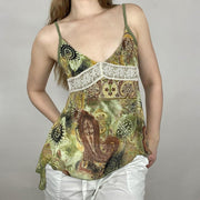 Retro Chic Sling Top Vest - Green Abstract Print