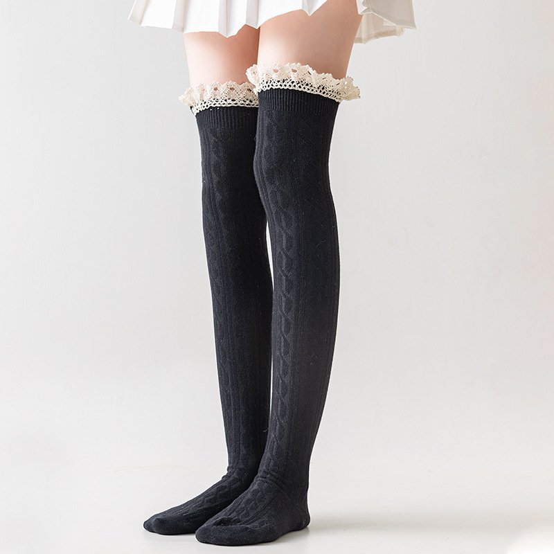 Knee High Twist Stockings for Women, Lengthened Vertical Bar