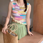 Colorful Stripe Crochet Halter Top