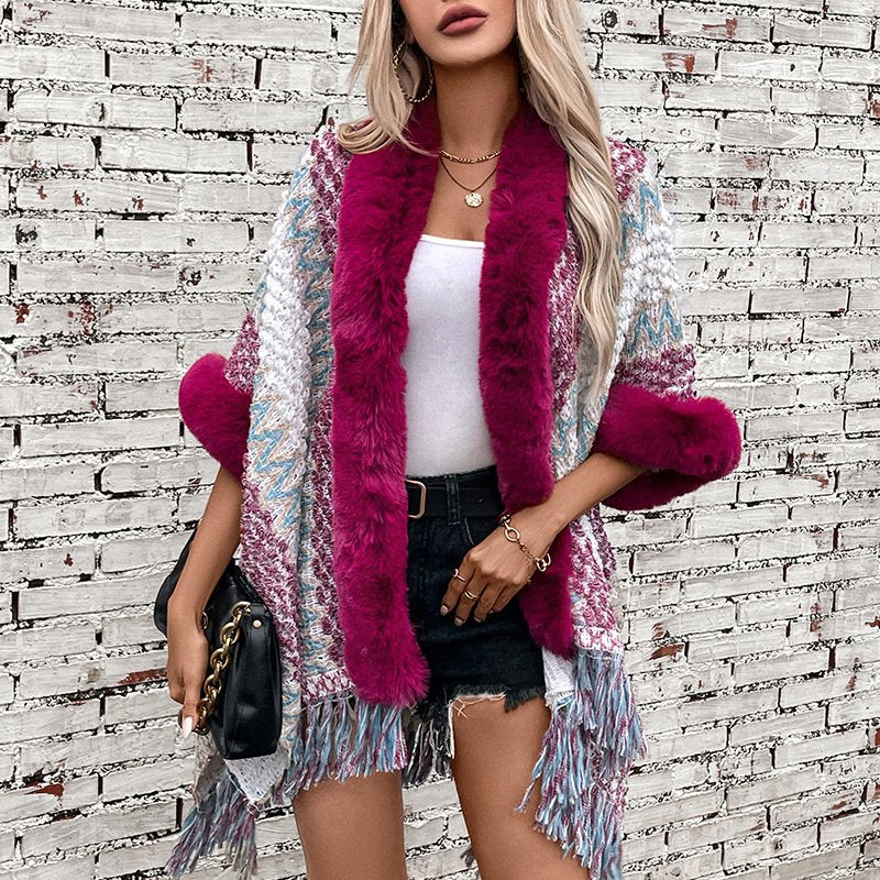 Cozy Striped Cloak with Tassel Detail