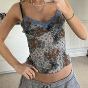 Floral Lace Print Women's Vest Tops