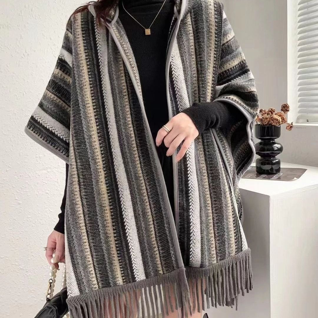 Warm Ethnic Shawl Cape for Women