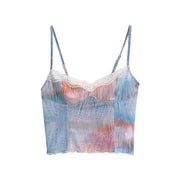 Gradient Lace Edge Short Top for Women - Slim Fit Patchwork Style