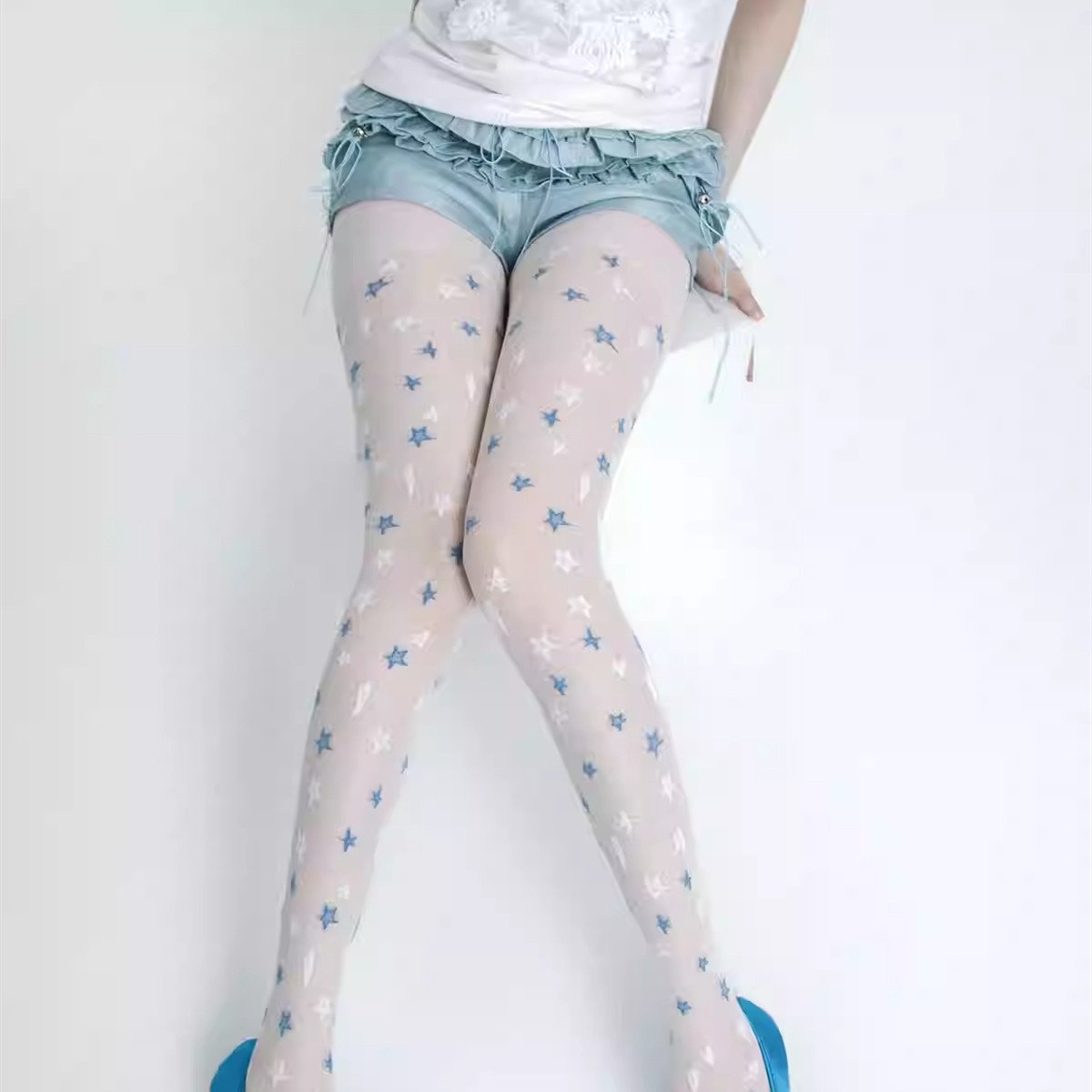Thin Star Patterned Leg Shaping Romper Socks for Women