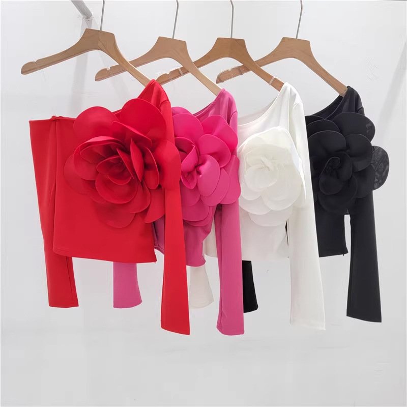 Women's Long Sleeve Halter Top with Diagonal Neckline