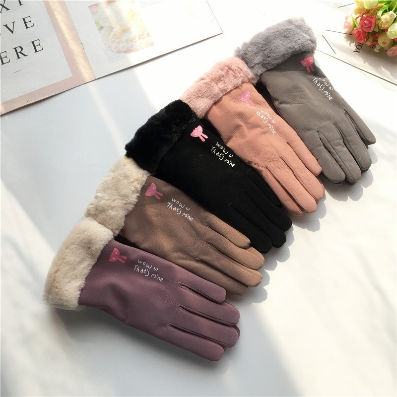 Warm Double Layer Fleece-lined Riding Gloves for Women