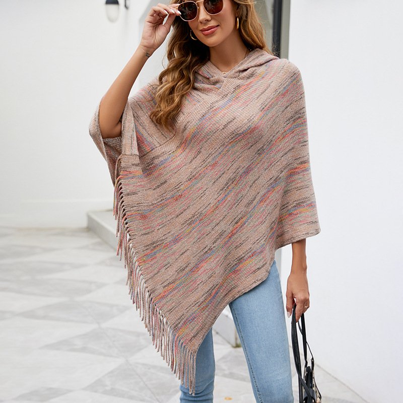 Cozy Striped Cape Shawl for Women