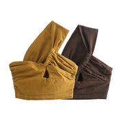 Brown & Yellow Linen Tube Top with One Shoulder Strap