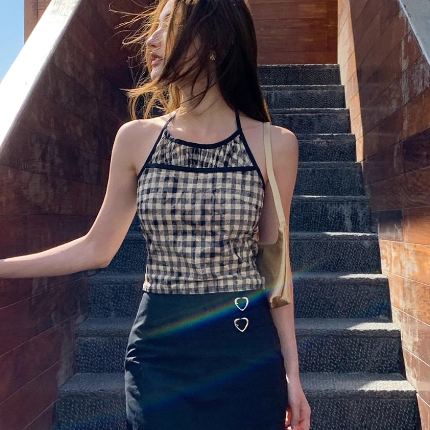 Plaid Halter Vest for Women - Slim Fit Summer Top