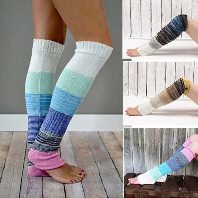 Warm Knee Socks for Women - Multi-Colored Stripe
