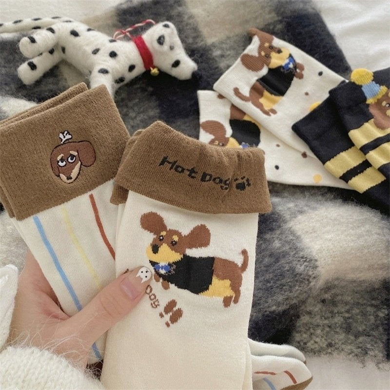 Cartoon Sausage Dog Tube Socks for Women
