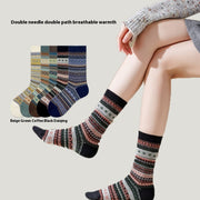 Retro-Style Combed Cotton Tube Socks for Women