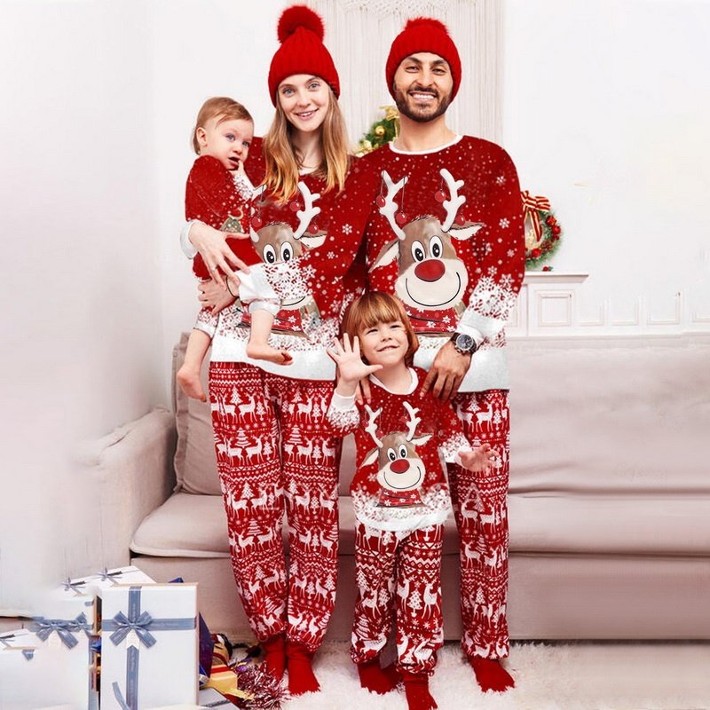 Cozy Family Pajamas Set - Red Elk Print