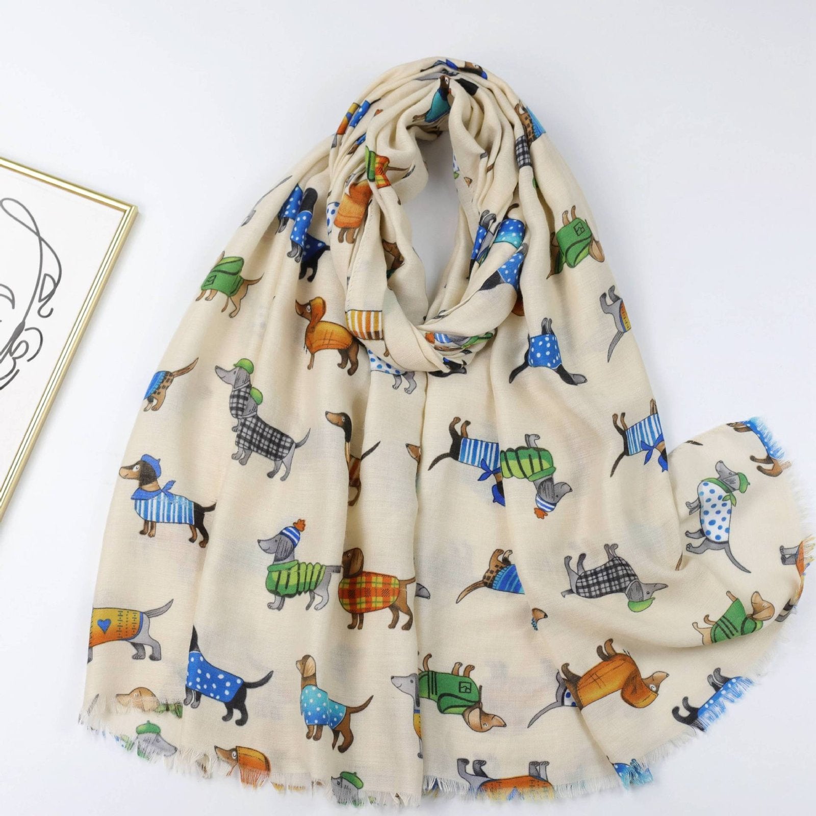 Stay Warm in Style with Satin Printed Sausage Dog Scarf
