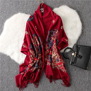 Warm Women's Embroidered Shawl - 8 Color Options