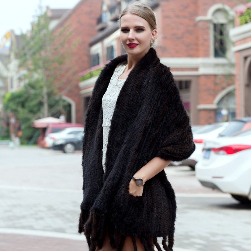 Long Thickened Fur Scarf Wine Red Brown