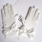 Elegant Satin Wedding Gloves with Dangling Beads
