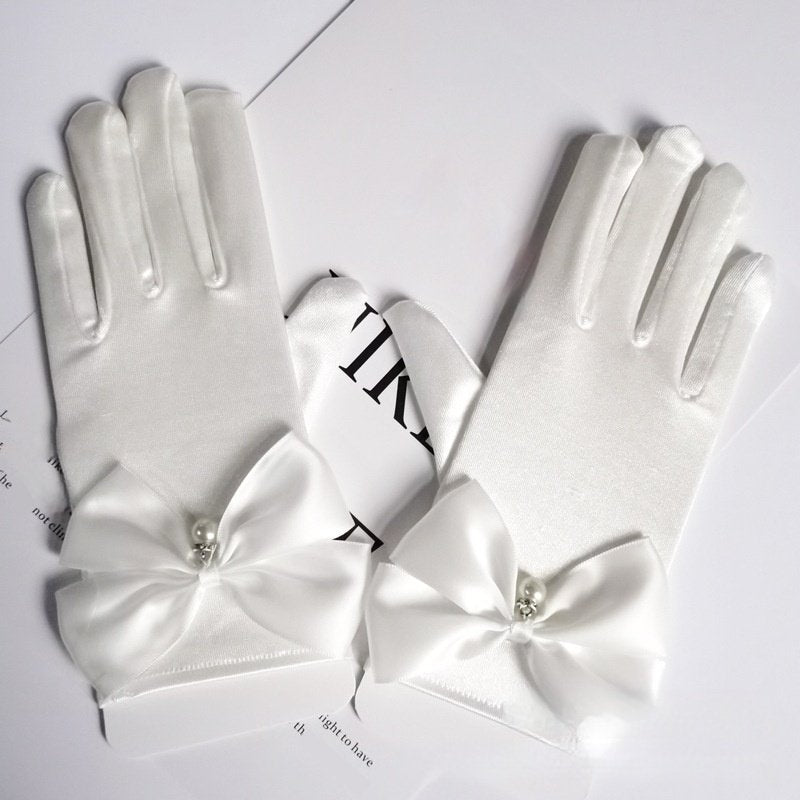 Elegant Satin Wedding Gloves with Dangling Beads