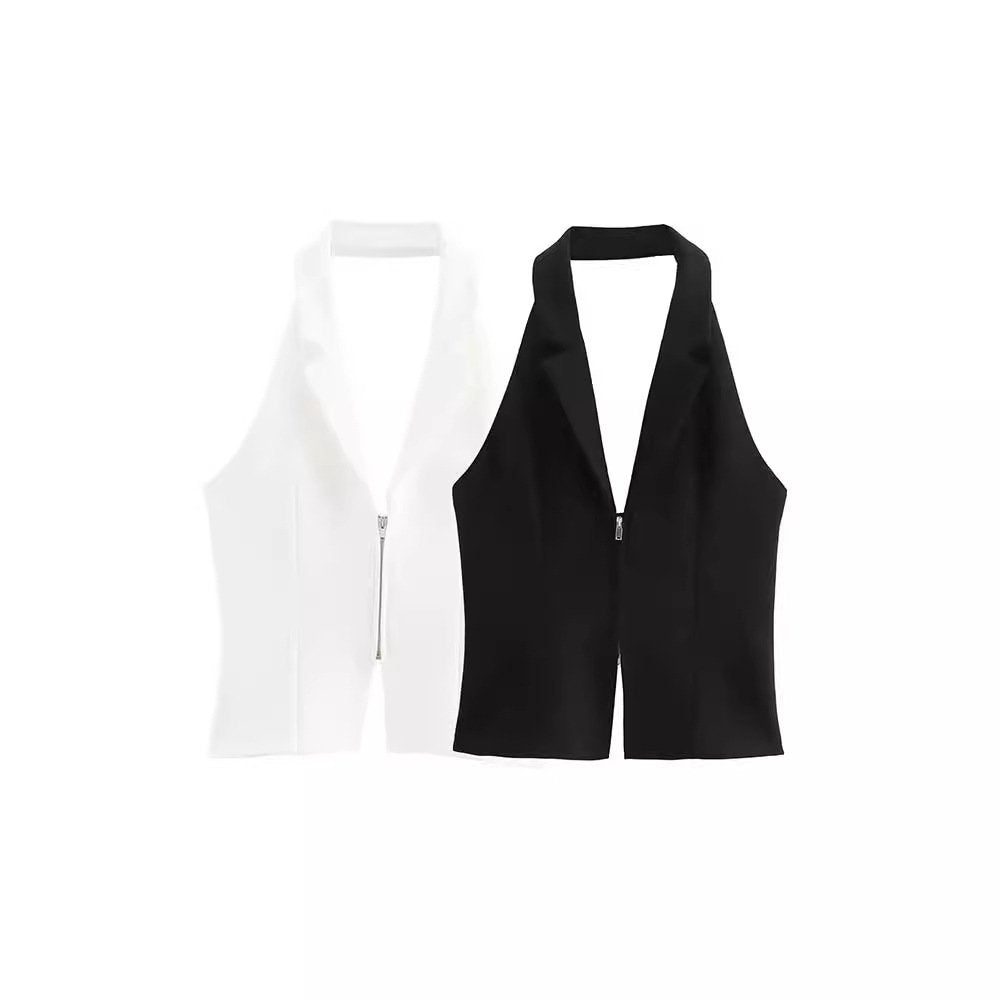 Backless Cami Top Zipper Collar