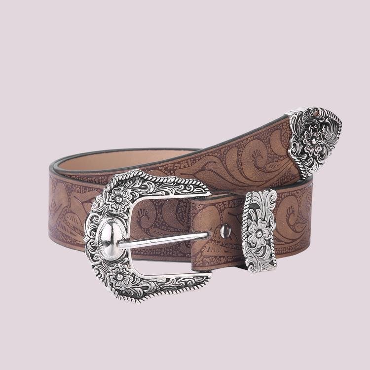 Brown Leather Belt 3-Piece Set